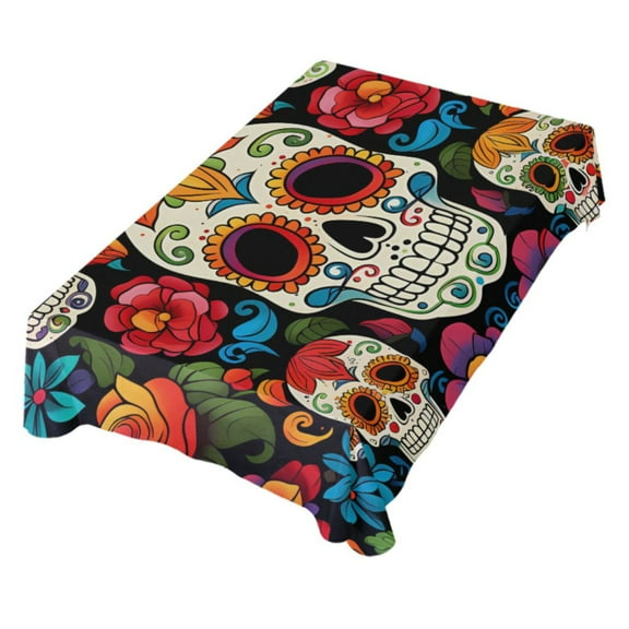 JSTEL Sugar Skull Floral Day Of Dead Table Cloth Square 60 x 60 Inch Tablecloth Anti Wrinkle Table Cover for Dining Kitchen Parties