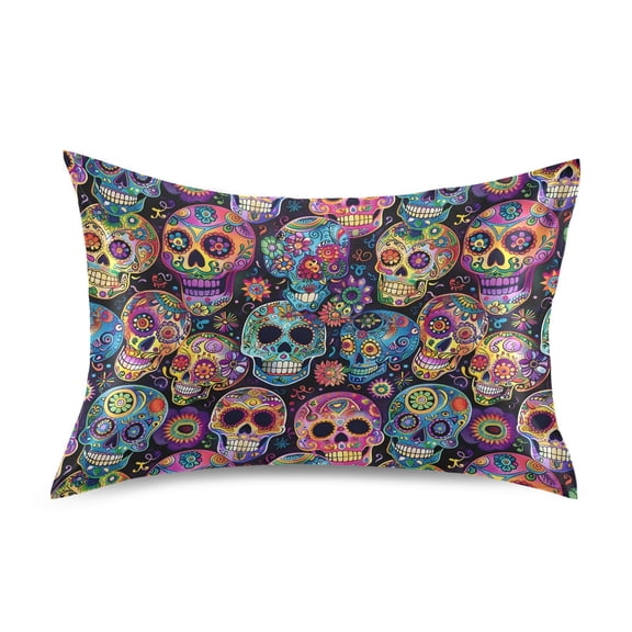 JSTEL Sugar Skulls Day Of Dead Satin Pillowcase Queen Size Pillow Cases Envelope Closure Bed Pillow Cover, 20 x 30 inch