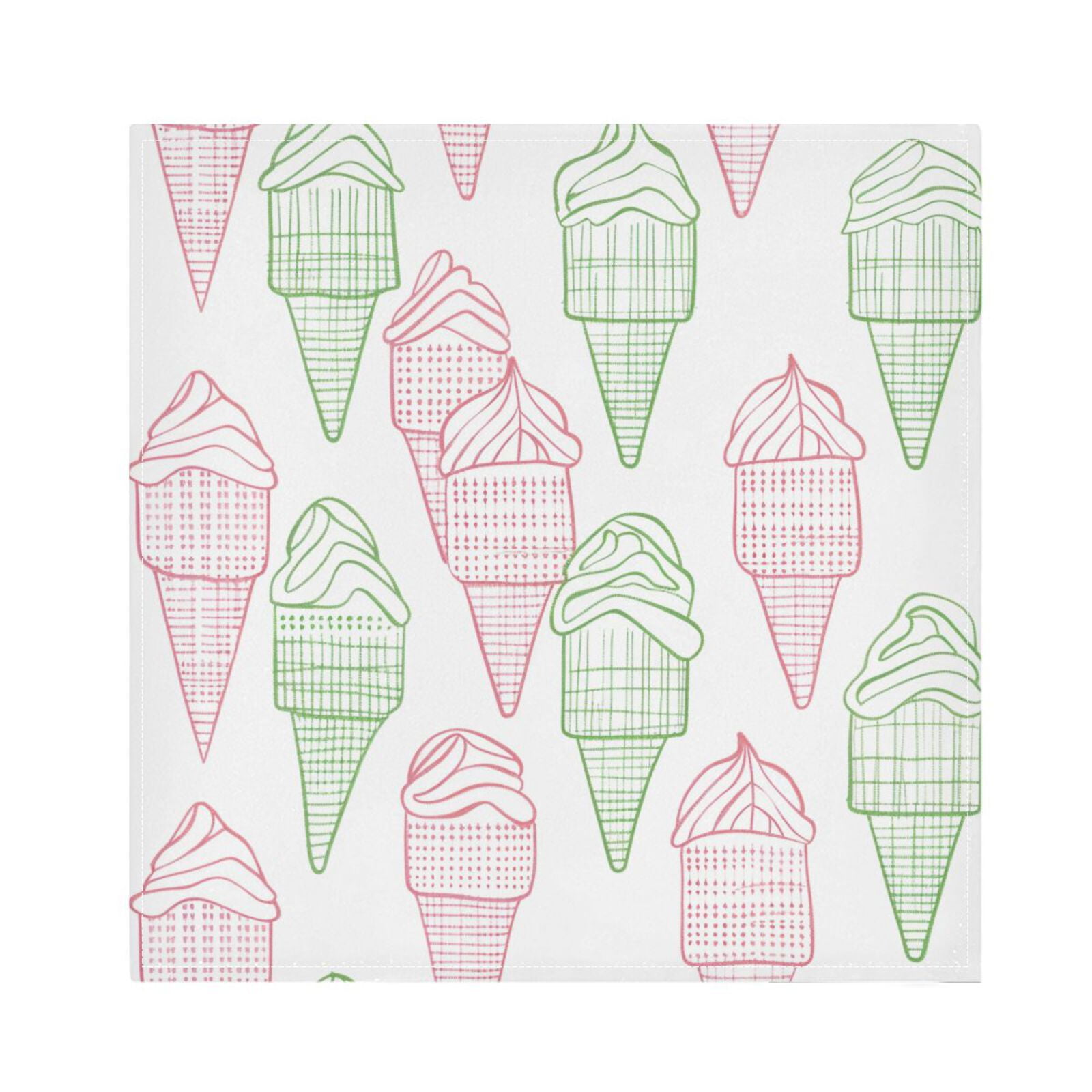 JSTEL Summer Icecream Doodle Cloth Napkins Set of 6, 20x20 Inch Washable and Reusable Napkin for Decoupage Dinner Party Everyday Use