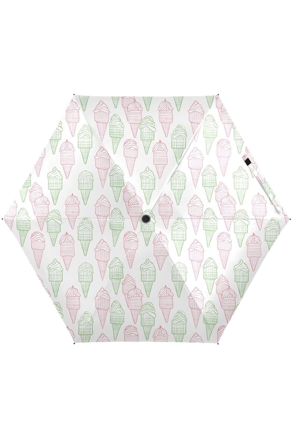 Summer Icecream Doodle Folding Umbrella for Rain Sun Travel Mini Lightweight Compact Umbrellas