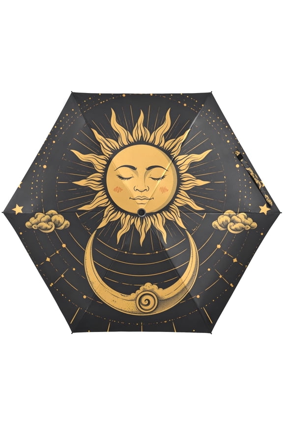 Sun Moon Cloud Alchemy Astrology Folding Umbrella for Rain Sun Travel Mini Lightweight Compact Umbrellas