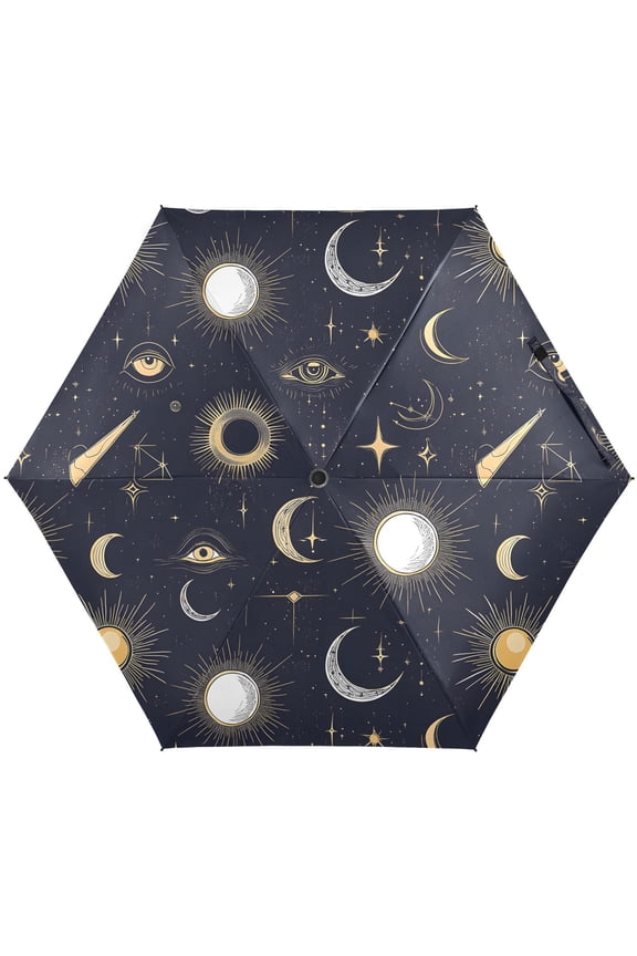 Sun Moon Eyes Alchemy Folding Umbrella for Rain Sun Travel Mini Lightweight Compact Umbrellas