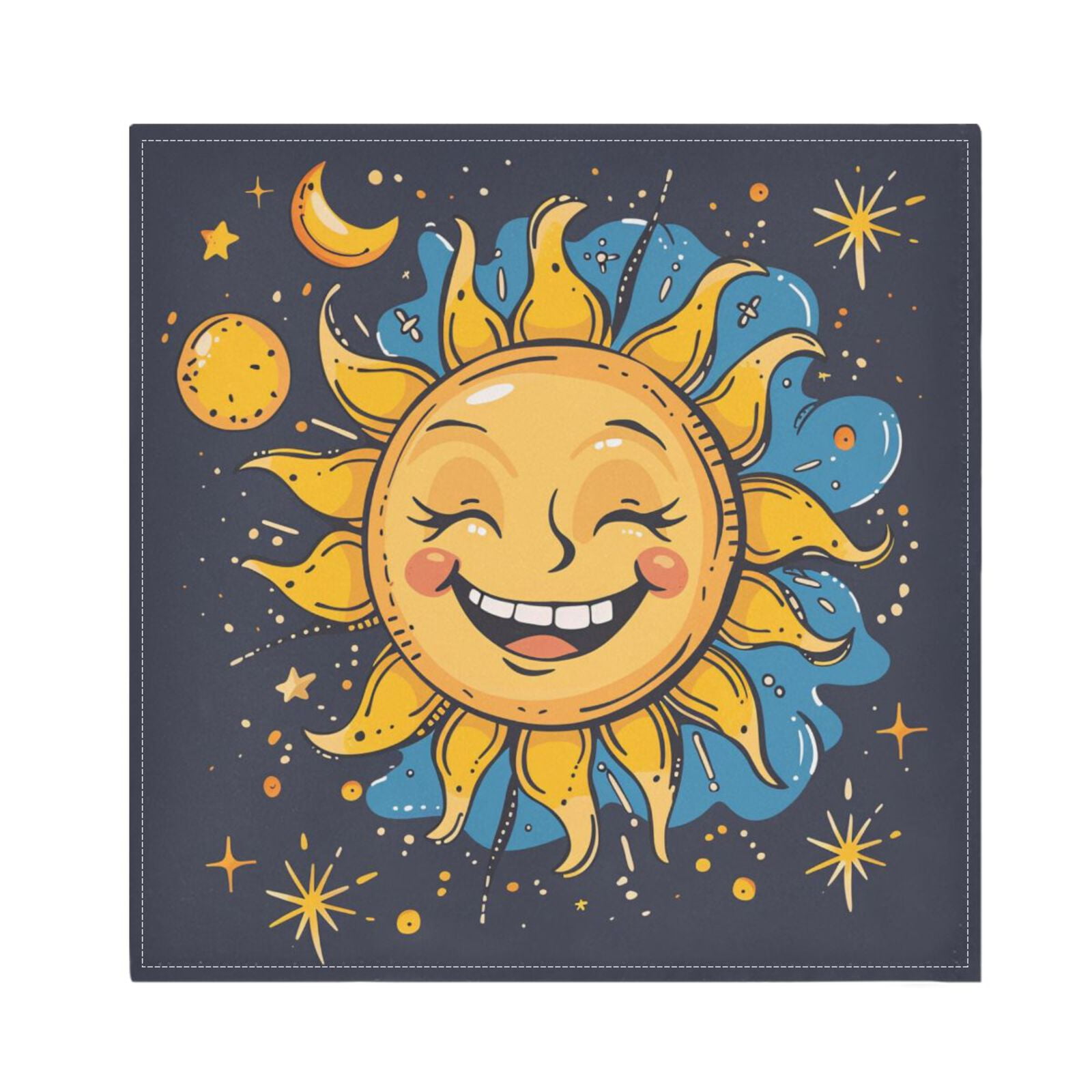 JSTEL Sun Moon Star Cartoon Funny Cloth Napkins Set of 6, 20x20 Inch Washable and Reusable Napkin for Decoupage Dinner Party Everyday Use