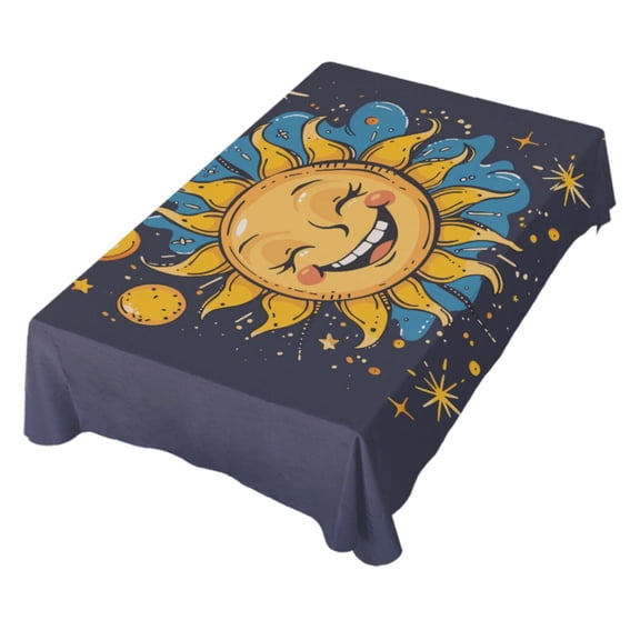 JSTEL Sun Moon Star Cartoon Funny Table Cloth Rectangle 54 x 72 Inch Tablecloth Anti Wrinkle Table Cover for Dining Kitchen Parties