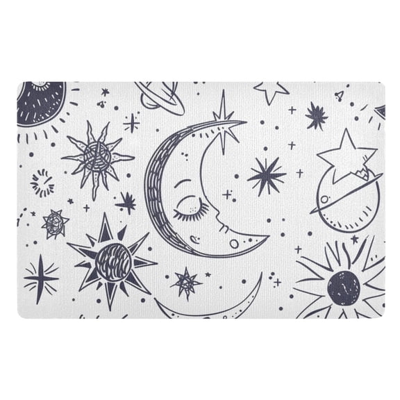 JSTEL Sun Moon Star Doodle Front Door Mat Outside Entrance 32x20 Inch Doormat for Outdoor Indoor Washable Non Slip Floor Mats