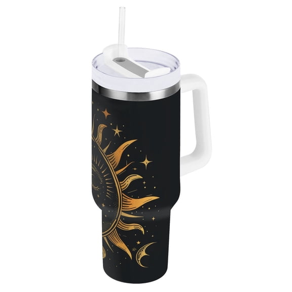JSTEL Sun Moon Star Yingyang 40 oz Tumbler Stainless Steel Water Bottle Vacuum Insulated Cup with Straw Lid & Handle For Travel Car Cup Holder