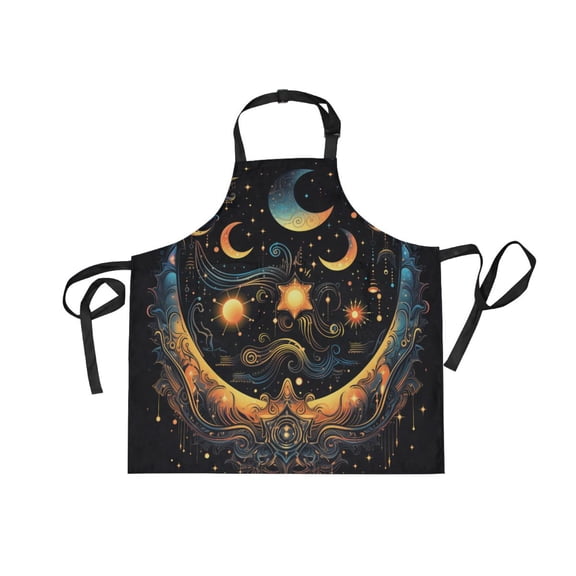 JSTEL Sun Moon Stars Alchemy Witchy Apron with 2 Pockets for Women Men Adjustable Garden Bib
