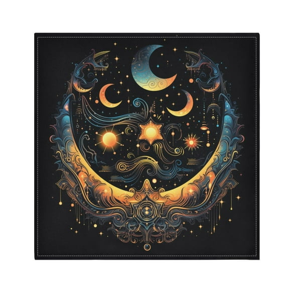 JSTEL Sun Moon Stars Alchemy Witchy Cloth Napkins Set of 1, 20x20 Inch Washable and Reusable Napkin for Decoupage Dinner Party Everyday Use
