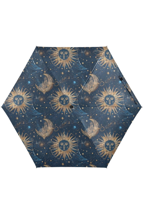 Sun Moon Stars Magical Folding Umbrella for Rain Sun Travel Mini Lightweight Compact Umbrellas
