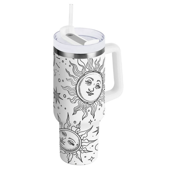 JSTEL Sun Stars Crescent Moon Cloud 30 oz Tumbler Stainless Steel Water Bottle Vacuum Insulated Cup with Straw Lid & Handle For Travel Car Cup Holder