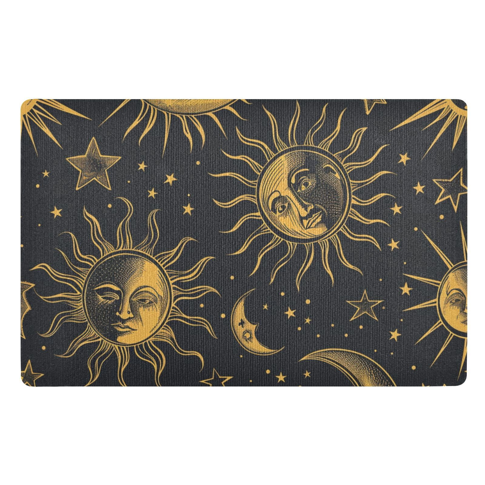 JSTEL Sun Stars Crescent Moon Front Door Mat Outside Entrance 32x20 Inch Doormat for Outdoor Indoor Washable Non Slip Floor Mats