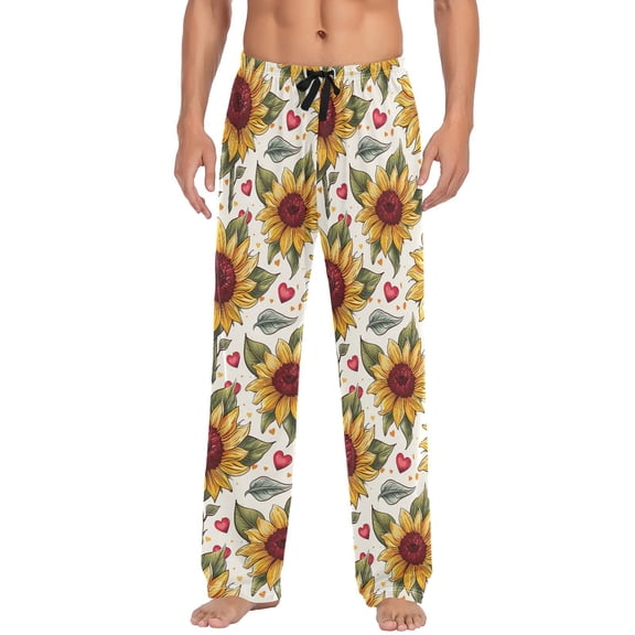 JSTEL Sunflower Heart Vintage Men's Sleepwear Mens Pajama Pants Bottoms with Pockets, M