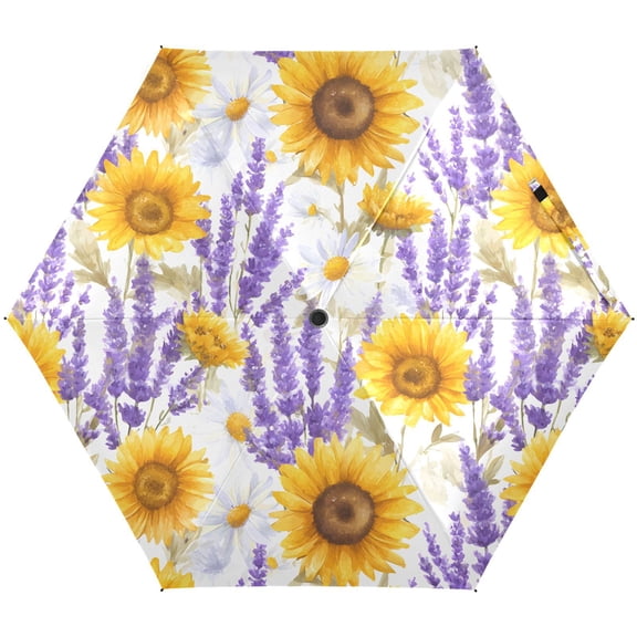 JSTEL Sunflower Lavender Flowers Folding Umbrella for Rain Sun Travel Mini Lightweight Compact Umbrellas
