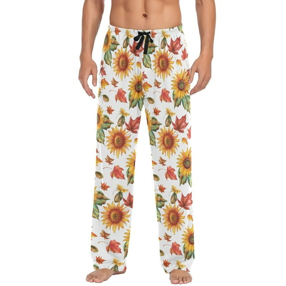 JSTEL Sunflower Maple Leaf Men's Sleepwear Mens Pajama Pants Bottoms with Pockets, L