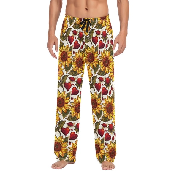 JSTEL Sunflower Red Heart Men's Sleepwear Mens Pajama Pants Bottoms with Pockets, L