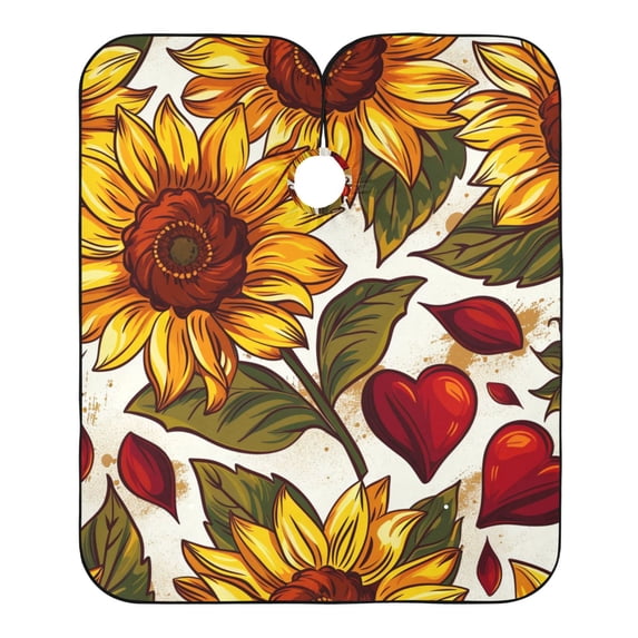 JSTEL Sunflower Red Heart Waterproof Barber Cape for Men Women Beard Shaving Bib Apron Professional Hair Cutting Cloth, 65 x 55 inch