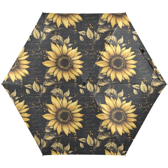 JSTEL Sunflower Vintage Folding Umbrella for Rain Sun Travel Mini Lightweight Compact Umbrellas