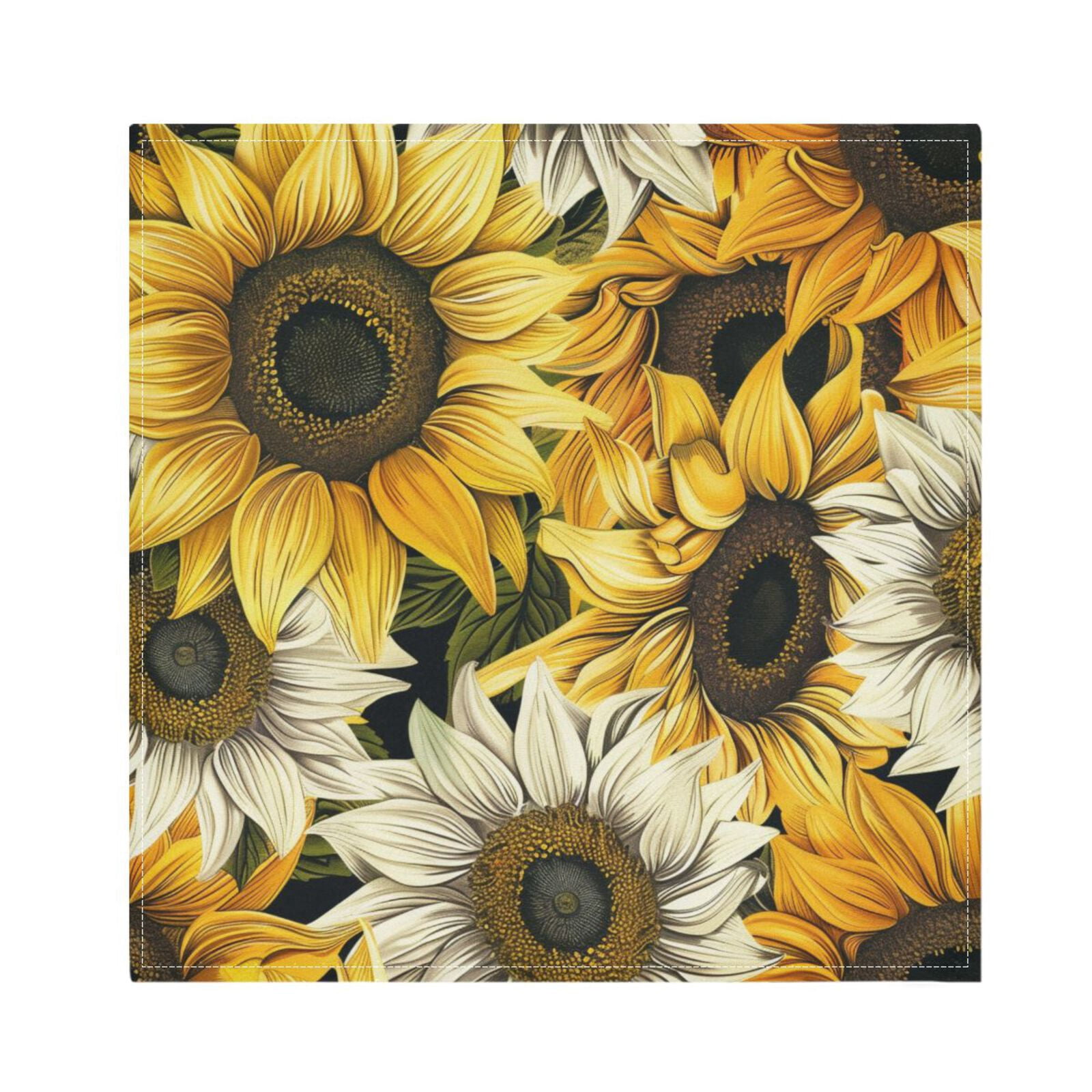 JSTEL Sunflower Vintage Yellow & White Cloth Napkins Set of 6, 20x20 Inch Washable and Reusable Napkin for Decoupage Dinner Party Everyday Use
