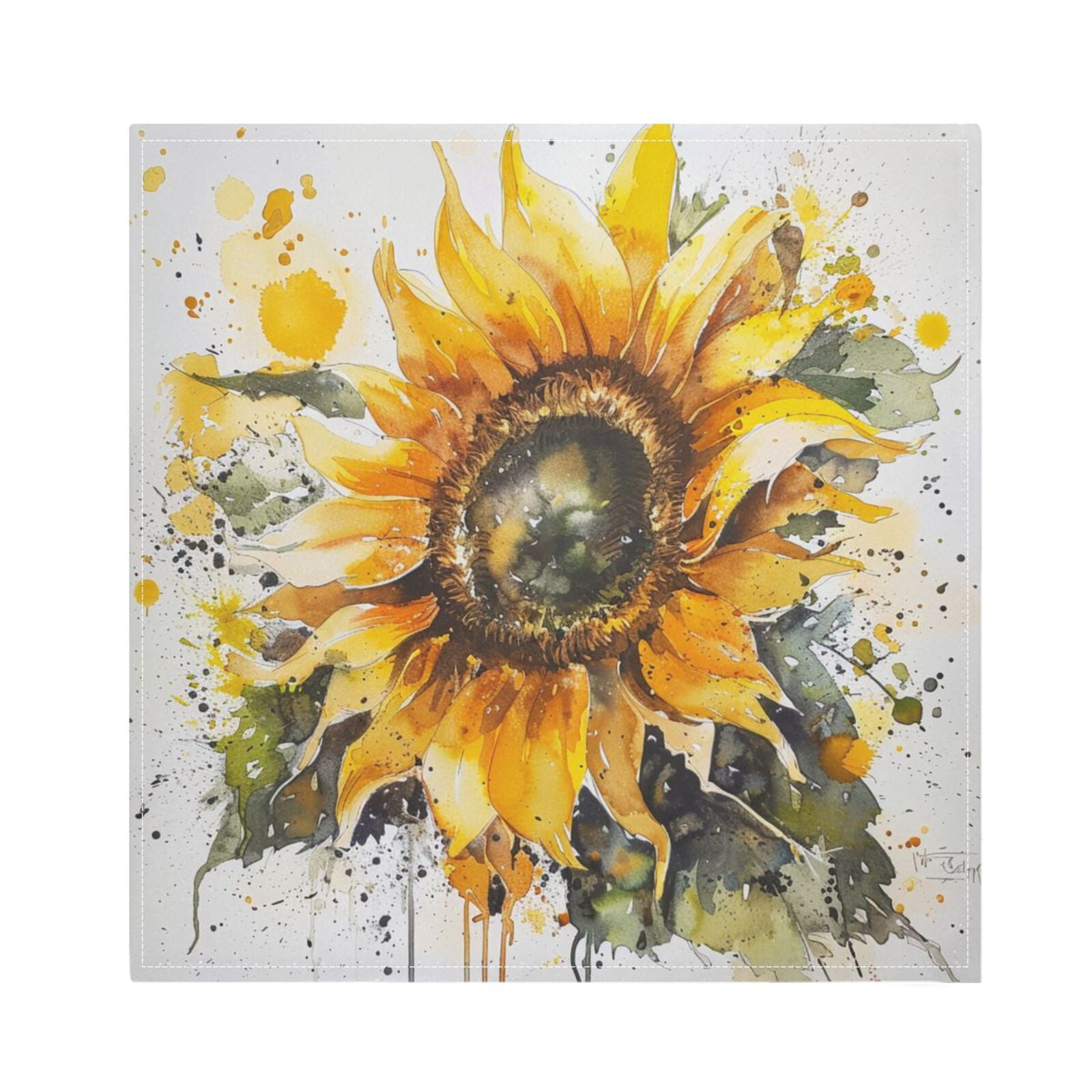 JSTEL Sunflower Watercolor Cloth Napkins Set of 6, 20x20 Inch Washable and Reusable Napkin for Decoupage Dinner Party Everyday Use