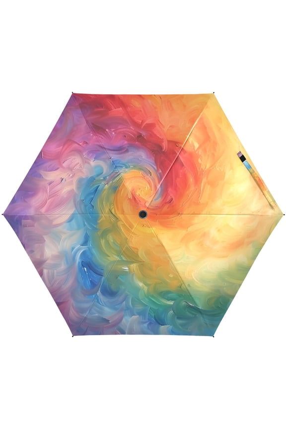 Swirl Tie Dye Rainbow Color Folding Umbrella for Rain Sun Travel Mini Lightweight Compact Umbrellas
