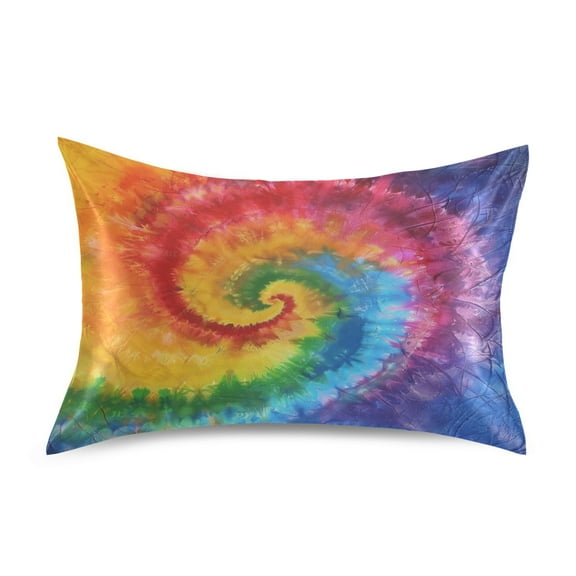 JSTEL Swirl Tie Dye Rainbow Color Satin Pillowcase Standard Size Pillow Cases Envelope Closure Bed Pillow Cover, 20 x 26 inch