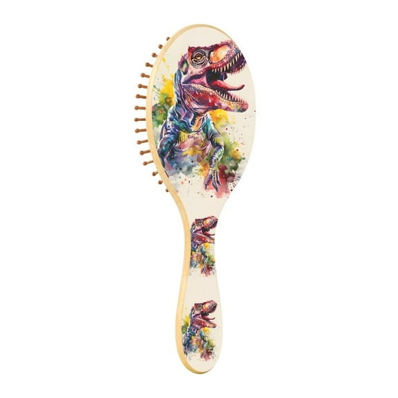 JSTEL T-rex Dinosaur Tyrannosaurus Dino Hair Brush for Women Men Natural Wood Detangler Brushes for All Hair Types Hairbrush for Wet & Dry
