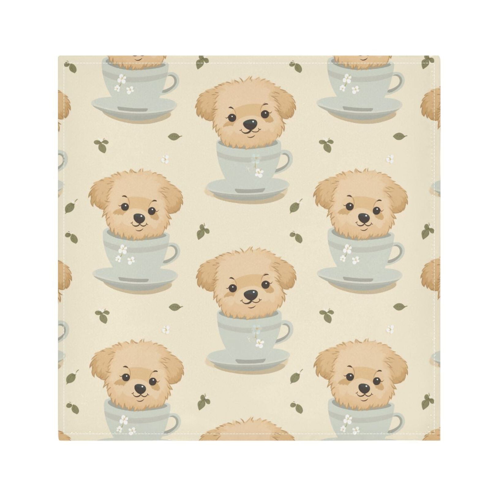 JSTEL Tea Cup Dog Cloth Napkins Set of 6, 20x20 Inch Washable and Reusable Napkin for Decoupage Dinner Party Everyday Use