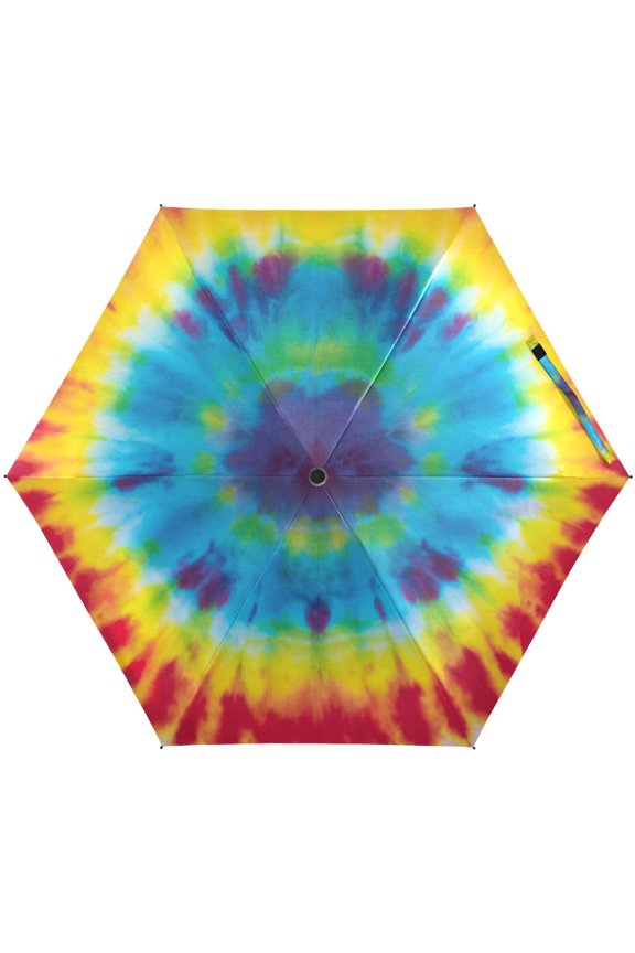 Tie Dye Colorful Circle Target Folding Umbrella for Rain Sun Travel Mini Lightweight Compact Umbrellas