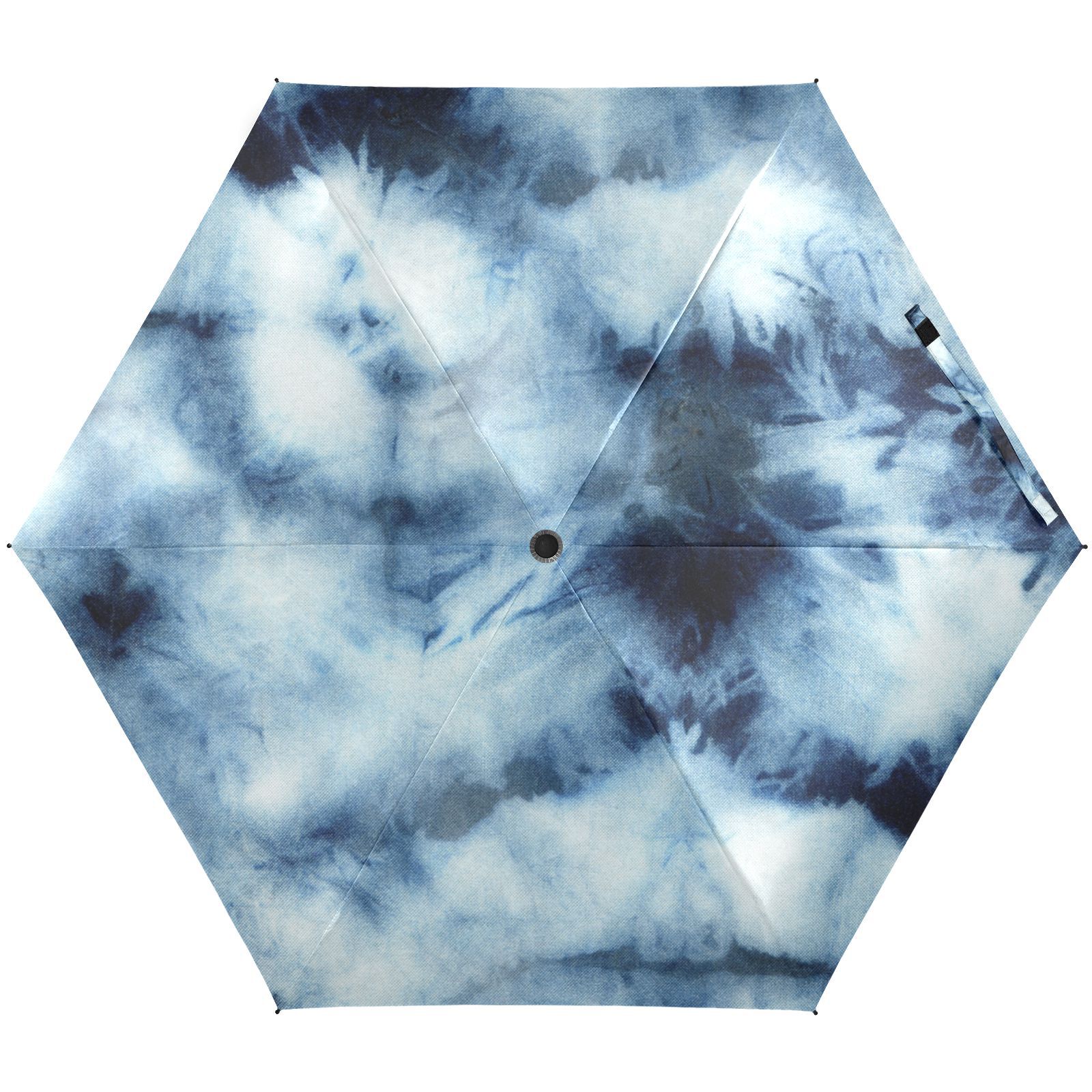 JSTEL Tie Dye Pattern Indigo Blue Abstract Folding Umbrella for Rain