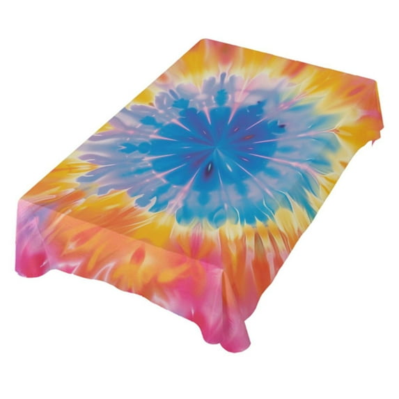 JSTEL Tie Dye Pink Yellow & Blue Table Cloth Rectangle 60 x 90 Inch Tablecloth Anti Wrinkle Table Cover for Dining Kitchen Parties