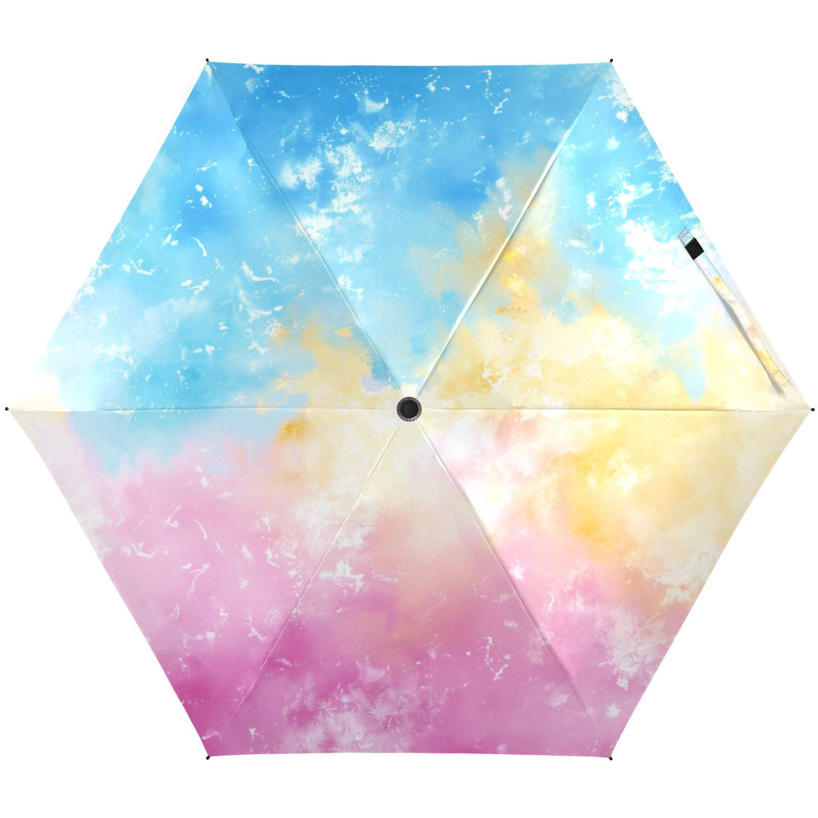 JSTEL Tie Dye Rainbow Color Folding Umbrella for Rain Sun Travel Mini Lightweight Compact Umbrellas