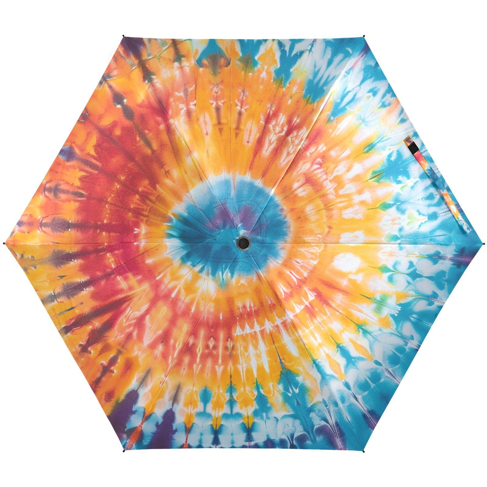 JSTEL Tie Dye Rainbow Color Folding Umbrella for Rain Sun Travel Mini Lightweight Compact Umbrellas