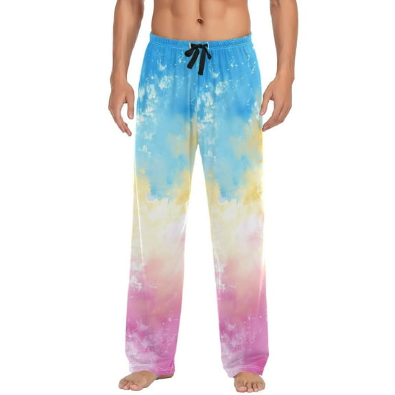 JSTEL Tie Dye Rainbow Color Men's Sleepwear Mens Pajama Pants Bottoms with Pockets, S