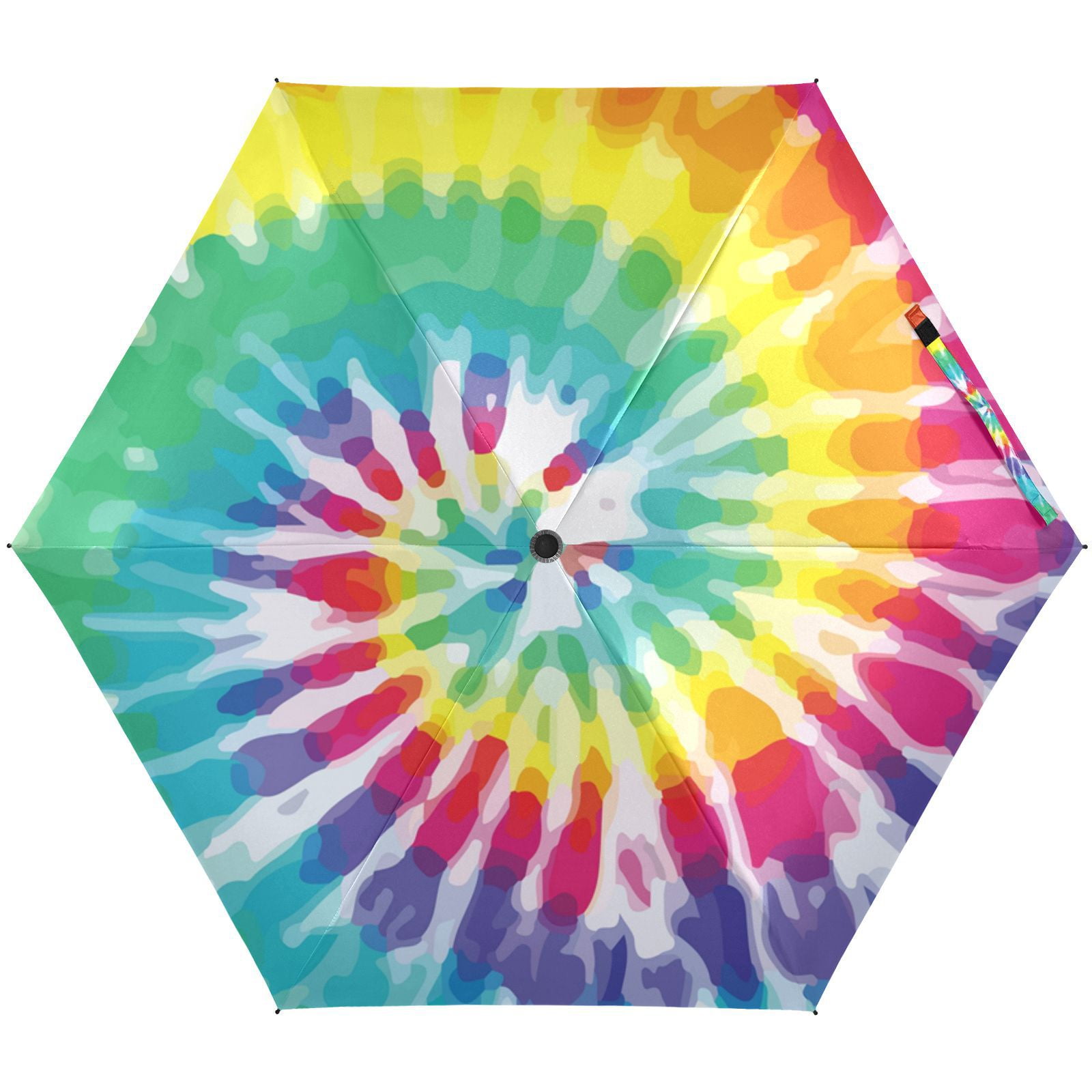 JSTEL Tie Dye Rainbow Spiral Colorful Folding Umbrella for