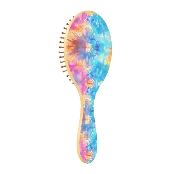 JSTEL Tie Dye Tie Dye Rainbow Hair Brush for Women Men Natural Wood Detangler Brushes for All Hair Types Hairbrush for Wet & Dry