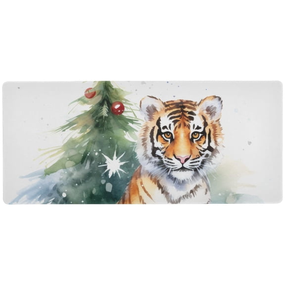JSTEL Tiger Christmas Large Gaming Mouse Pad Big Mousepad Mice Keyboard Mat with Non-Slip Rubber Base for Computer Laptop Home & Office, 31.5 X 11.8 inch