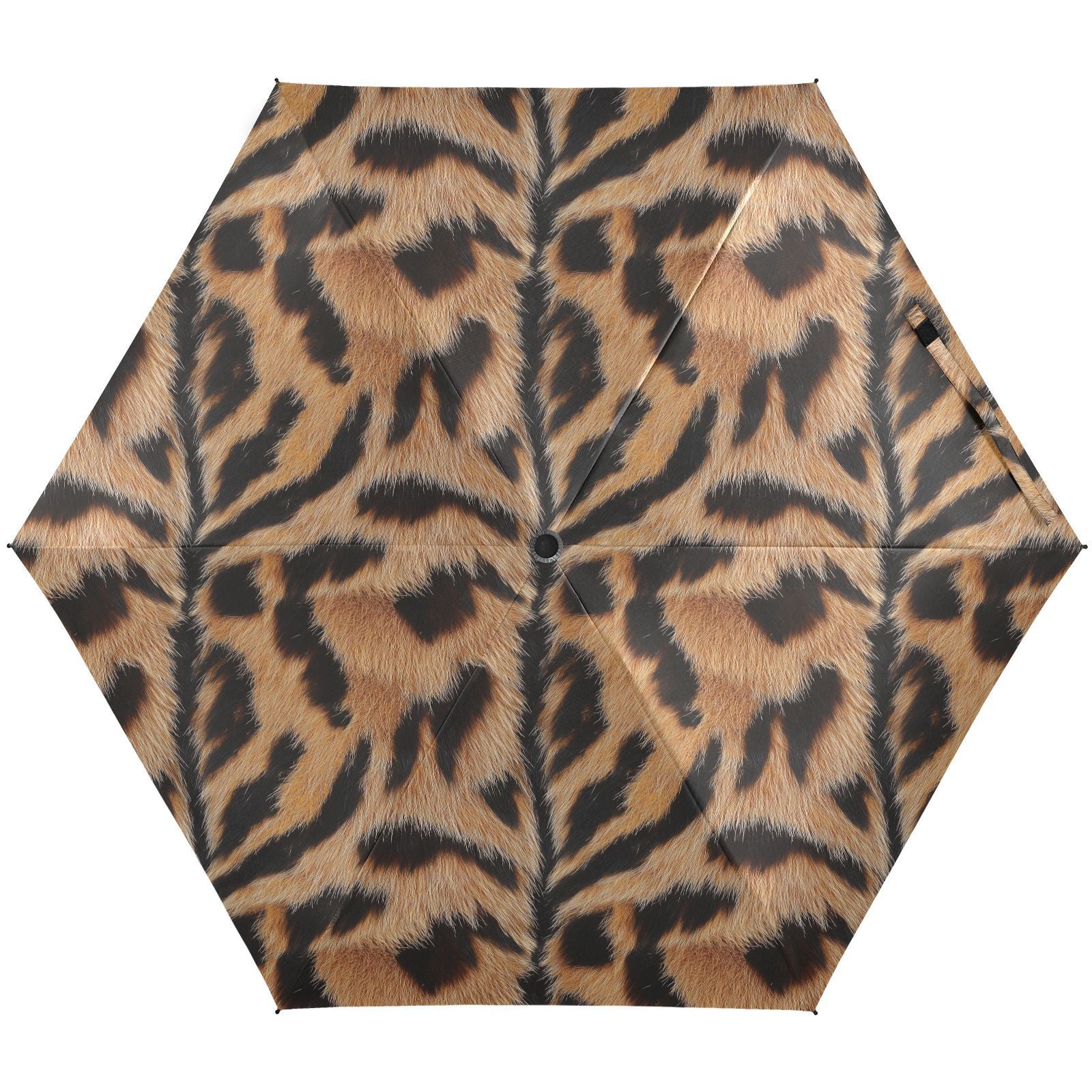 JSTEL Tiger Print Folding Umbrella for Rain Sun Travel Mini Lightweight Compact Umbrellas