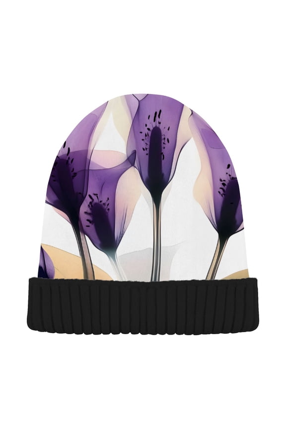 Transparent Calla Lily Flower Beanie for Women Men Winter Hat Reversible Skull Knit Cap