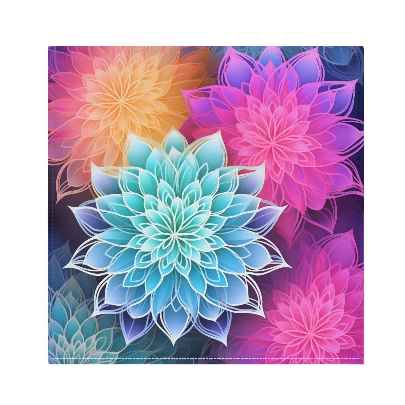 JSTEL Transparent Mandala Flowers Rainbow Cloth Napkins Set of 6, 20x20 Inch Washable and Reusable Napkin for Decoupage Dinner Party Everyday Use