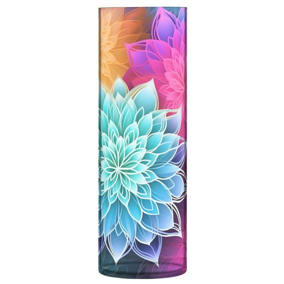 JSTEL Transparent Mandala Flowers Rainbow Flower Vase Decorative Floreros for Home Decor Bedroom Living Room Office Table Shelf Bathroom
