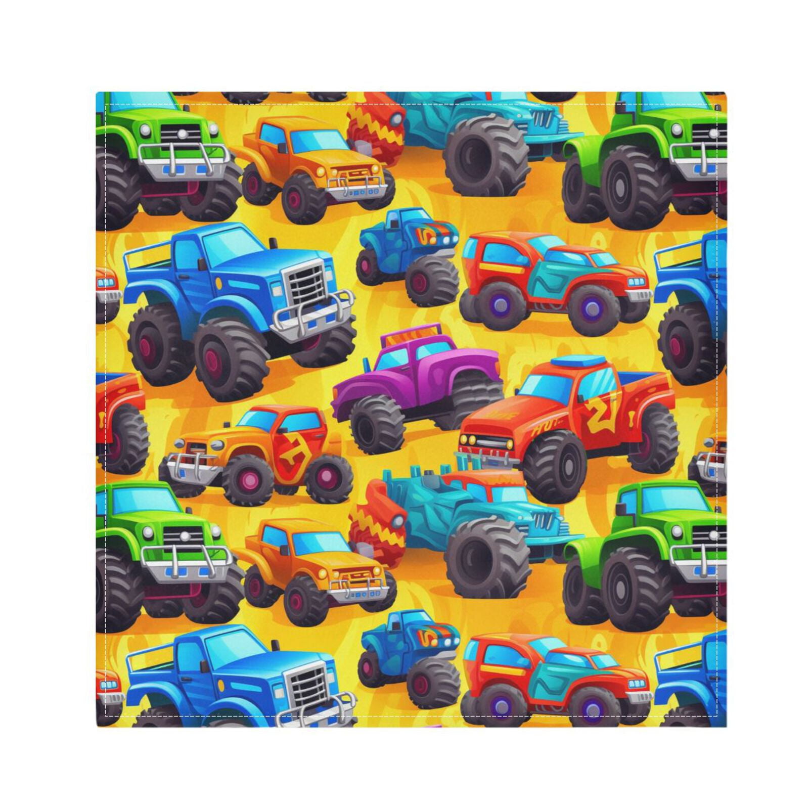 JSTEL Trucks Cartoon Cloth Napkins Set of 6, 20x20 Inch Washable and Reusable Napkin for Decoupage Dinner Party Everyday Use