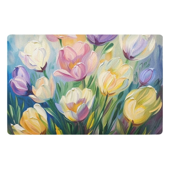 JSTEL Tulip Flower Floral Painting Front Door Mat Outside Entrance 32x20 Inch Doormat for Outdoor Indoor Washable Non Slip Floor Mats