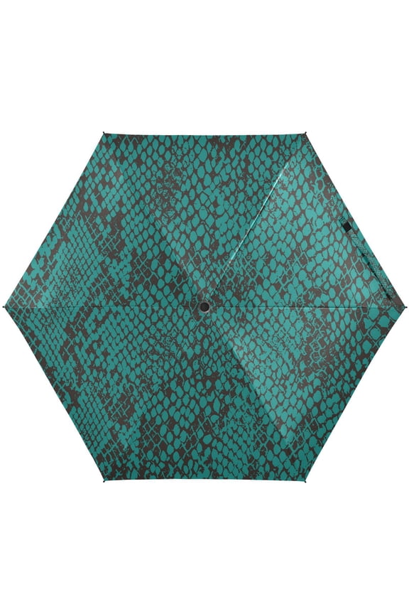 Turquoise Snake Skin Folding Umbrella for Rain Sun Travel Mini Lightweight Compact Umbrellas