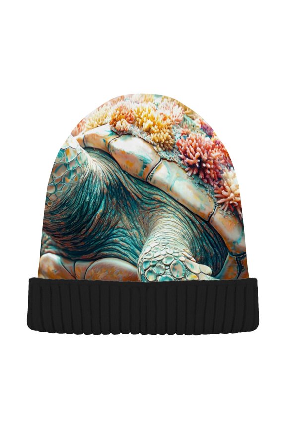 Turtle Coral in Sea Beanie for Women Men Winter Hat Reversible Skull Knit Cap