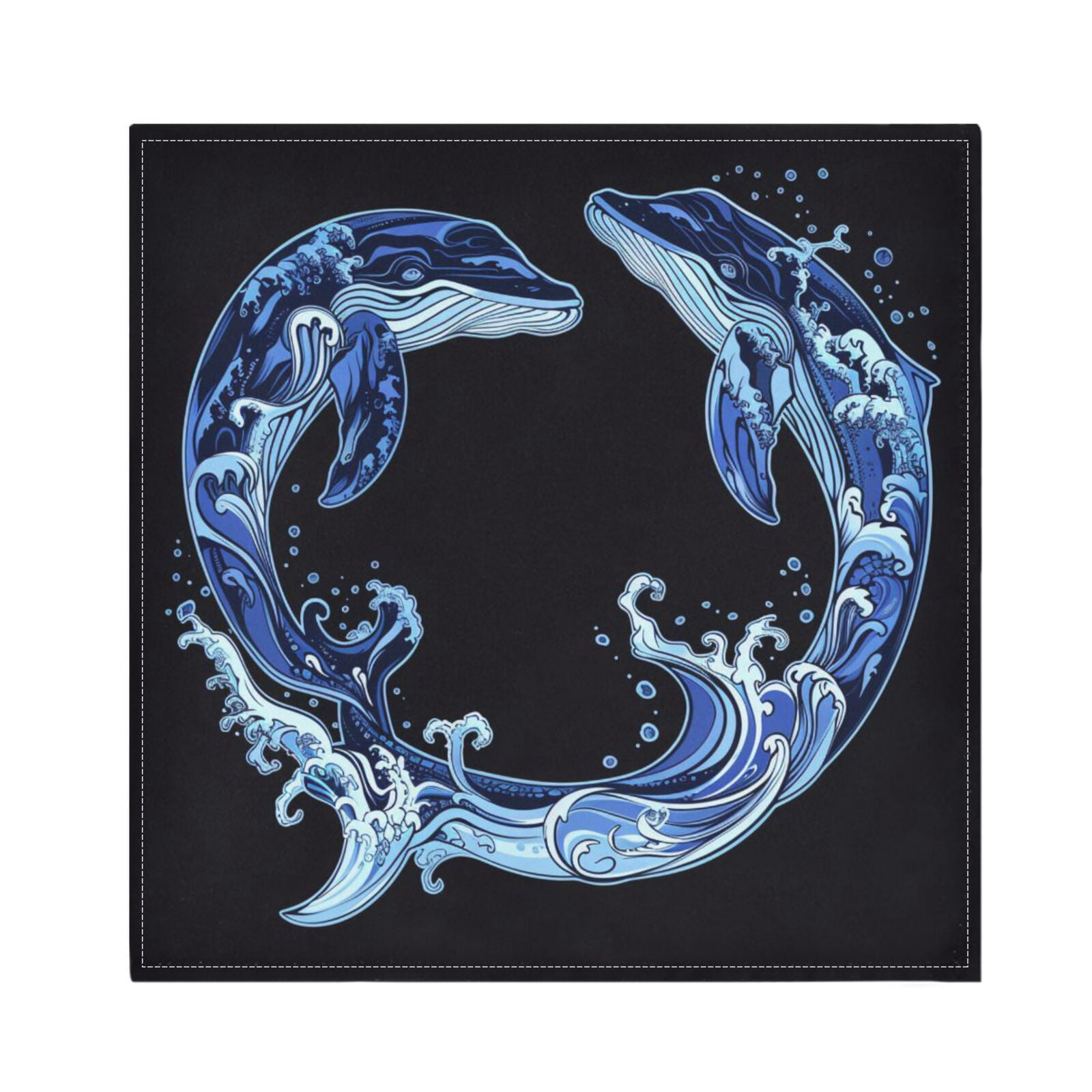 JSTEL Two Whales Sea Wave Cloth Napkins Set of 6, 20x20 Inch Washable and Reusable Napkin for Decoupage Dinner Party Everyday Use
