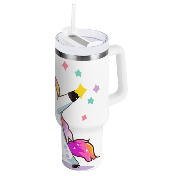 JSTEL Unicorn Dabbing 30 oz Tumbler Stainless Steel Water Bottle Vacuum Insulated Cup with Straw Lid & Handle For Travel Car Cup Holder
