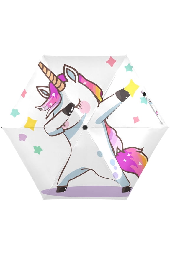 Unicorn Dabbing Folding Umbrella for Rain Sun Travel Mini Lightweight Compact Umbrellas