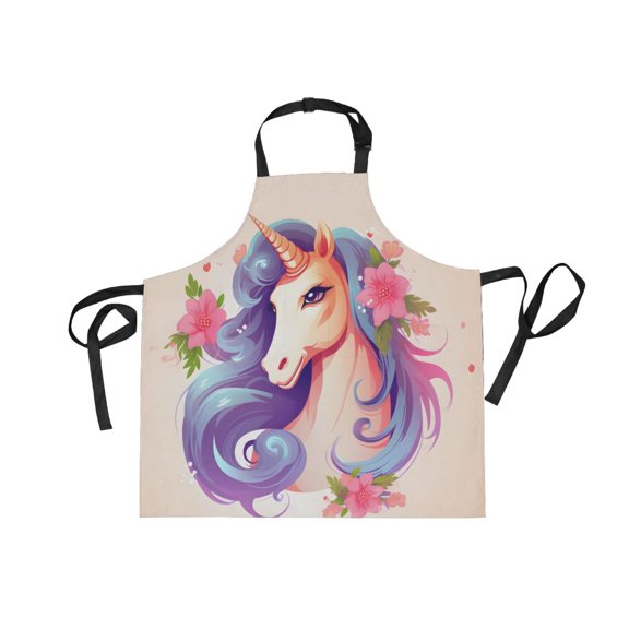 JSTEL Unicorn Flowers Apron with 2 Pockets for Women Men Adjustable Garden Bib