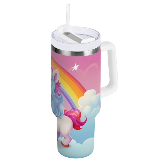 JSTEL Unicorn Rainbow 30 oz Tumbler Stainless Steel Water Bottle Vacuum Insulated Cup with Straw Lid & Handle For Travel Car Cup Holder