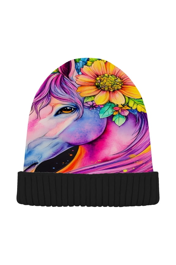 Unicorn Rainbow Beanie for Women Men Winter Hat Reversible Skull Knit Cap